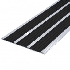 Накладка на ступень ПВХ (с тремя контрастными вставками шириной 29мм черного цвета) в AL профиле 100 мм