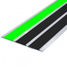 Накладка на ступень ПВХ (с тремя контрастными вставками шириной 29мм фотолюм/черная/черная) в AL профиле 100 мм