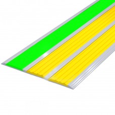 Накладка на ступень ПВХ (с тремя контрастными вставками шириной 29мм фотолюм/желтая/желтая) в AL профиле 100 мм