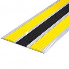 Накладка на ступень ПВХ (с тремя контрастными вставками шириной 29мм желтая/черная/желтая) в AL профиле 100 мм
