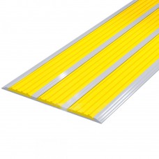 Накладка на ступень ПВХ (с тремя контрастными вставками шириной 29мм желтого цвета) в AL профиле 100 мм