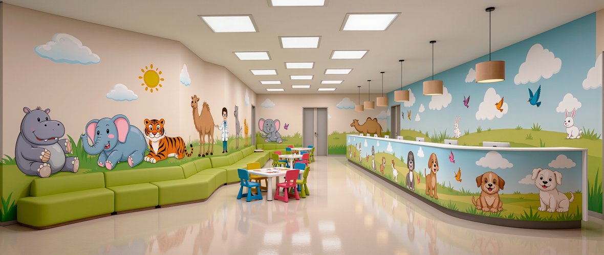 Детский дизайн помещений в педиатрическом отделении больницы